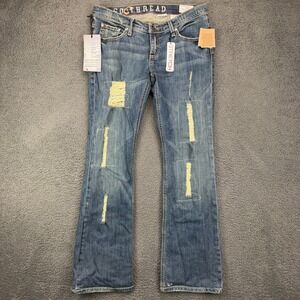 Southern Thread The Claire Distressed Patchwork Bootcut Jeans Blue Womens 29 Reg